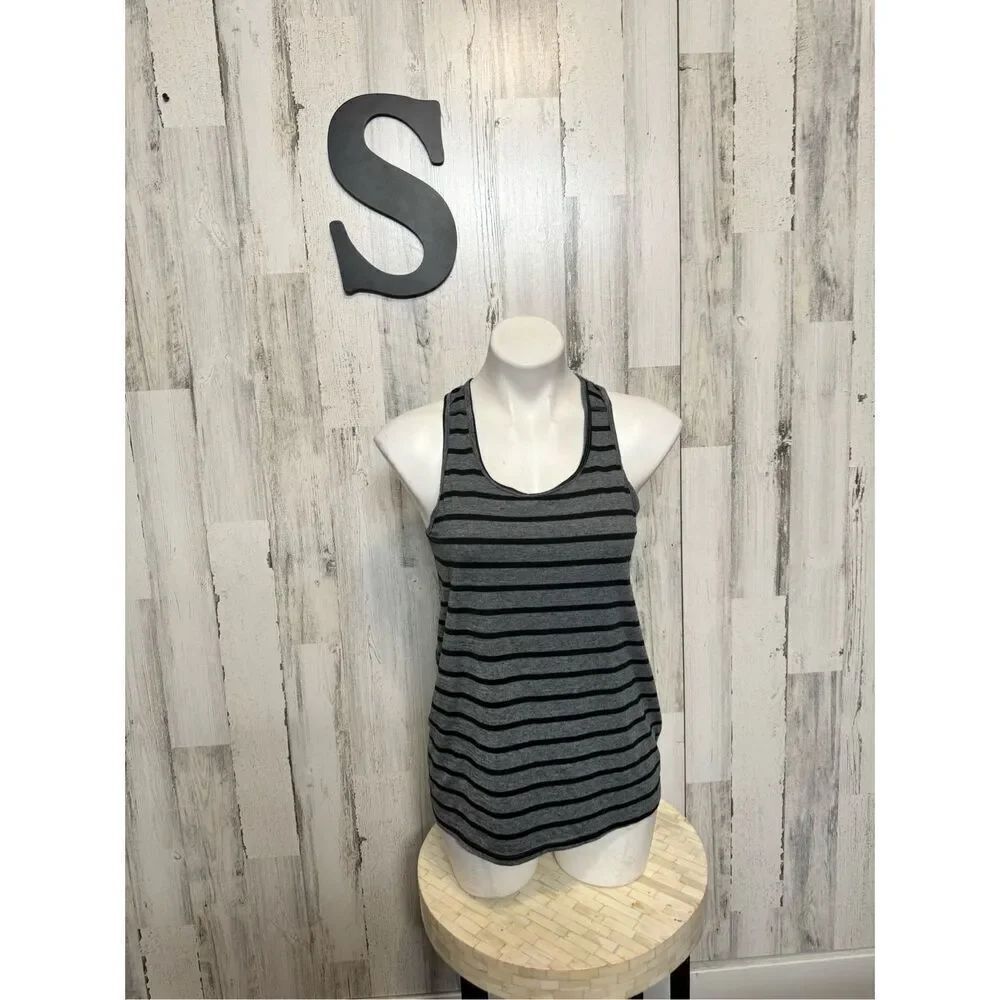 Champion Gray & Black Striped Racerback Tank Top Women’s Small Athletic Stretch
